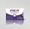 STREXIT anti-stress supplement packaging on a gray background