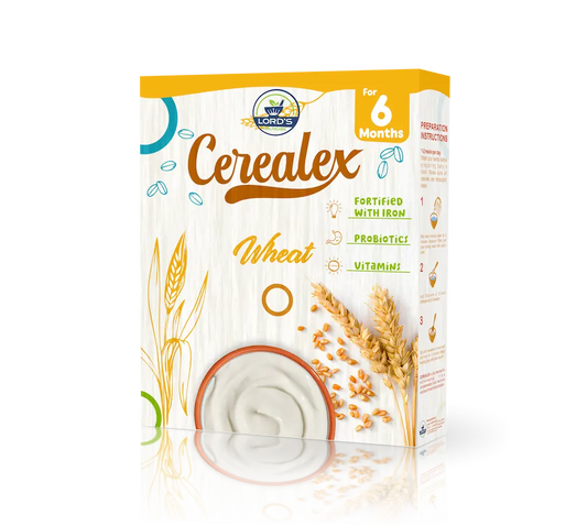 Cerealex Infant Cereal with Probiotics Wheat baby food packaging on a white background