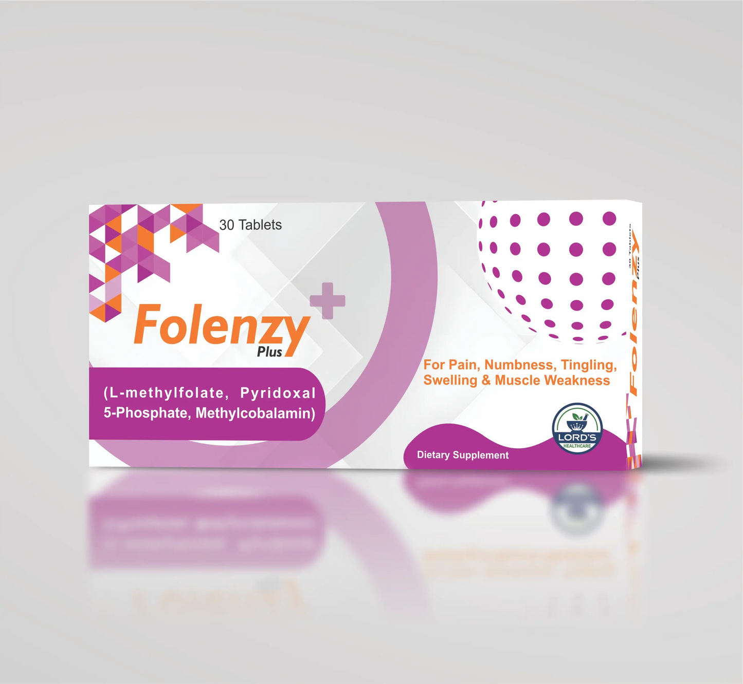Folenzy Plus dietary supplement packaging on a gray background