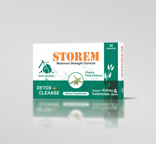 Box of STOREM Maximum Strength Formula dietary supplement on a white background